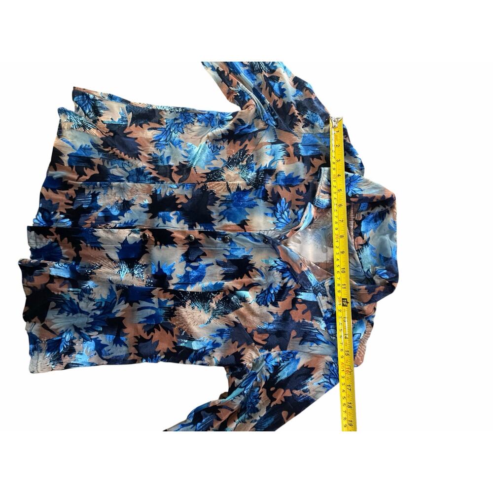 VTG 90s Velvet Burnout Blouse Small Blue Floral Sheer Boho Whimsigoth Glam Top - Picture 9 of 15